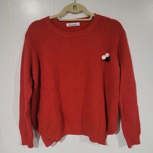 Breakout Orange Crew Neck Sweater with Pom-Pom Accent